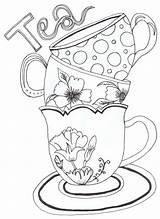 Stacked Tea Cups Coloring Pages Sketch Page sketch template