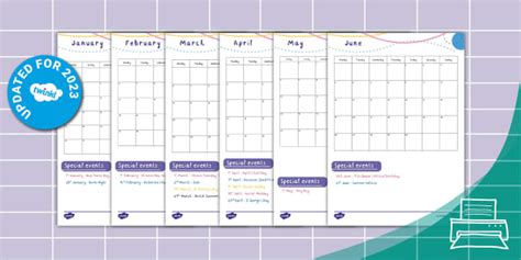 2023 Calendar with Special Events | Twinkl Busy Bees