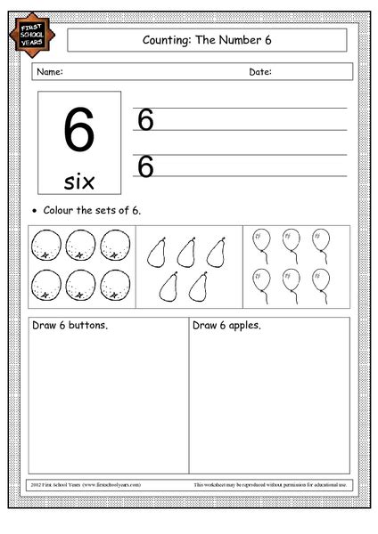 Counting: The Number 6 Worksheet for Kindergarten | Lesson Planet