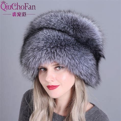 Hat Women's Winter Skullies Women Cap Warm Fur Pompom Thick Natural Fox ...