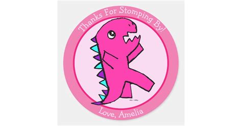 Cute Pink Dinosaur Classic Round Sticker | Zazzle