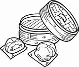 Hand Drawn steamed bun With Bamboo Tray Chinese And Japanese Food  sketch template