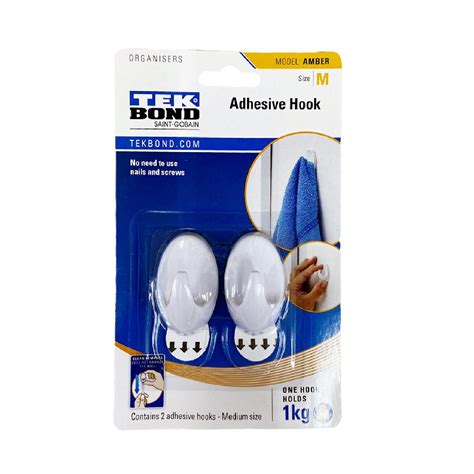 TEKBOND Amber Self Adhesive Hooks Medium 2 Hooks & Strips