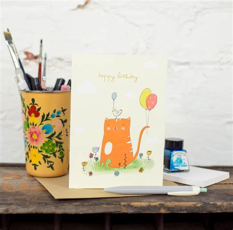 'Happy Birthday' Cat And Balloons Card By Louise Wright Design | notonthehighstreet.com