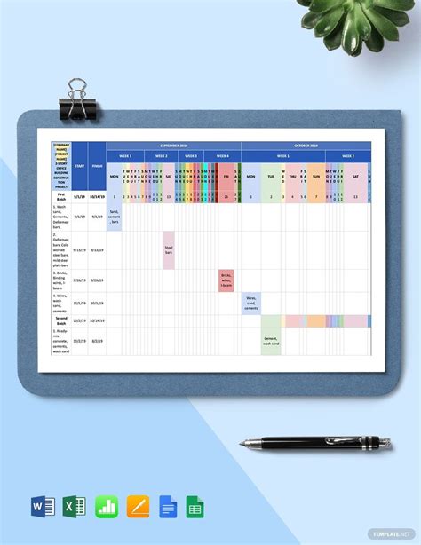 Construction Materials Schedule Template - Google Sheets, Excel, Word, Apple Numbers, Apple ...