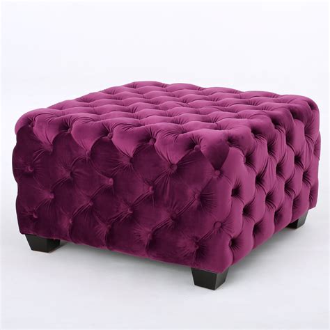 Provence Tufted Velvet Fabric Square Ottoman Bench, Fuchsia - Walmart.com