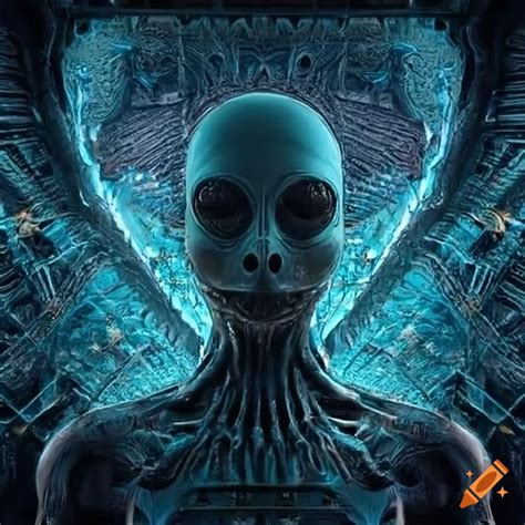 Surrealist alien spaceship with strange machines on Craiyon