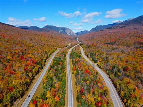 Franconia Notch in Fall Aerial View, New Hampshire, USA Stock Image - Image of forest ...