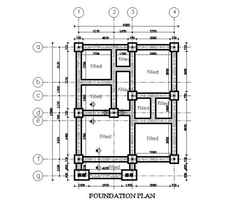 Foundation plan of 8x12m residential house plan is given in this Autocad drawing file. This ...
