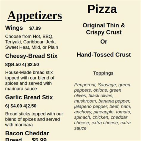 Davids Pizza & Restaurant menu in Lebanon, Tennessee, USA