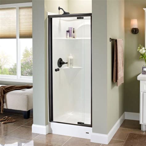 Delta Mandara 31 in. x 66 in. Semi-Frameless Pivot Shower Door in Bronze with Clear Glass-159319 ...