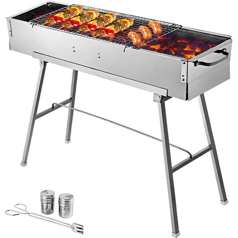 VEVOR Folded Portable Charcoal BBQ Grill,34x8 inches Outdoor Barbecue Camping Grill,Stainless ...