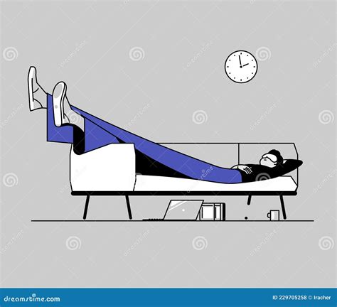 Tired Office Worker Sleeps at Work. Vector Line Illustration Stock Vector - Illustration of flat ...