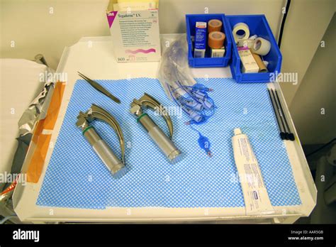 intubation equipment on trolley in anaesthetic room in hospital Stock Photo - Alamy