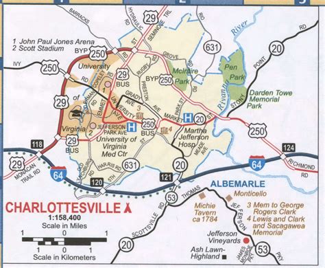 Charlottesville VA roads map.Free printable highway map Charlottesville city surrounding area