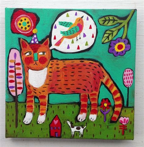 Folk Art Cat Painting on Canvas by evesjulia12 on Etsy Folk Art ...