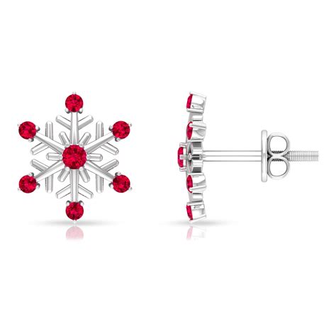 Ruby Snowflake Stud Earrings for Women - AAA Quality - July Birthstone Earrings, 14K White Gold ...