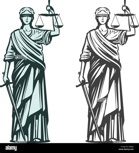 Judiciary symbol. Lady justice with blindfold, scales and sword in ...