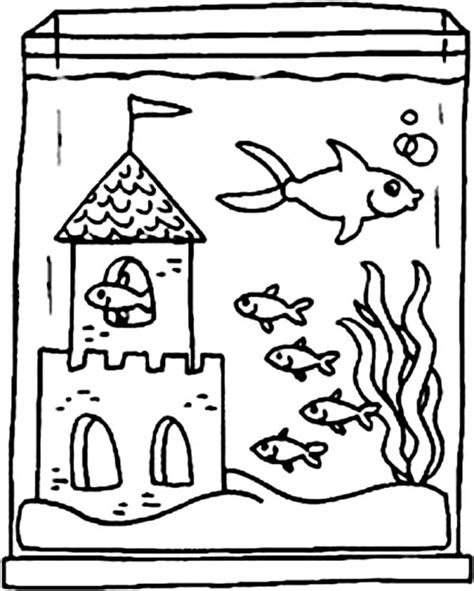 Fish Tank and Castle Inside Coloring Page - NetArt Preschool Coloring ...