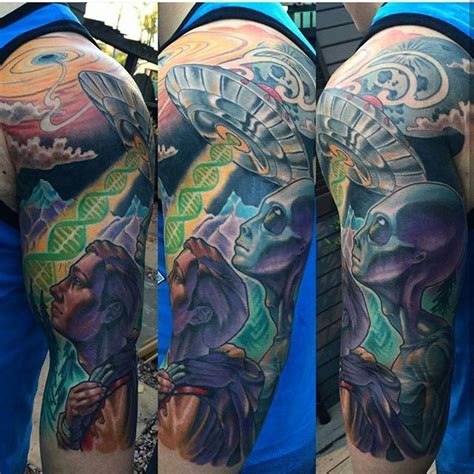 Alien Full Color Sleeve - Remington Tattoo Parlor