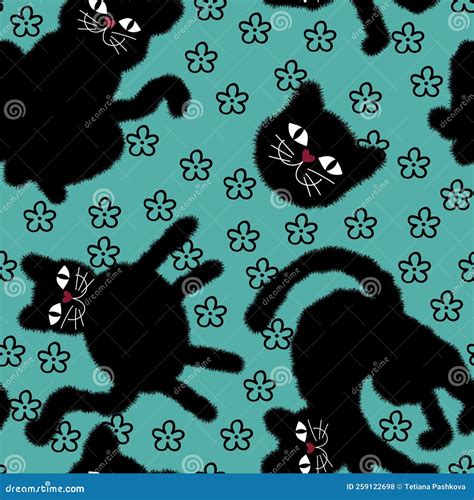 Halloween Black Cats Seamless Cartoon Monsters Pattern for Wrapping ...