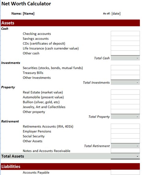 Net Worth Template - Money Smart Guides