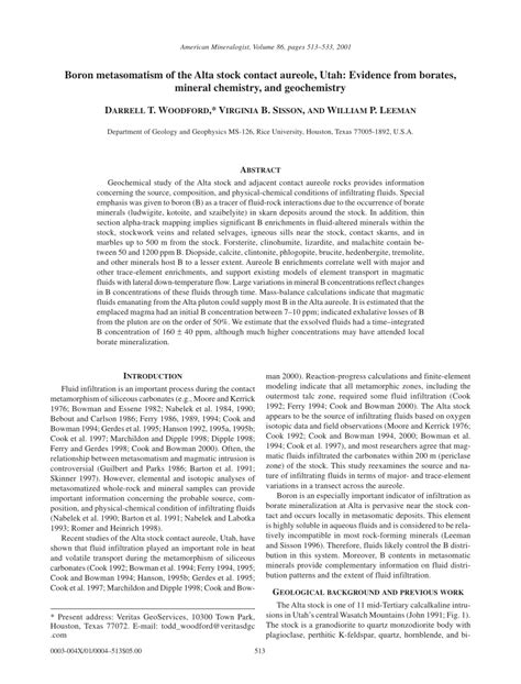 (PDF) Boron metasomatism of the Alta stock contact aureole, Utah ...