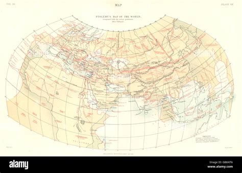 PTOLEMY'S WORLD MAP: Compared with actual positions. Kiepert. Britannica 1898 Stock Photo - Alamy