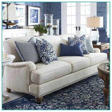 Cream Sofa with Navy Blue Cushions