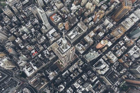 New York City - August 1, 2014: Bird's eye view of Empire State ...