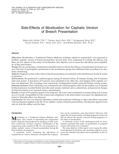 (PDF) Side-Effects of Moxibustion for Cephalic Version of Breech ...