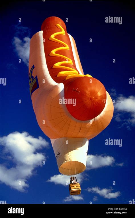 A Flying Hot Dog special shape hot air balloon at the Albuquerque International Balloon Fiesta ...