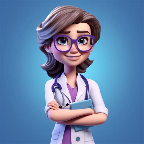 3d render. Cartoon character caucasian woman doctor wears glasses and uniform. Medical clip art ...
