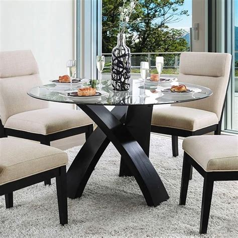 Buy Furniture of America CM3393RT Jasmin Dining Table in Black, Glass, Wood online