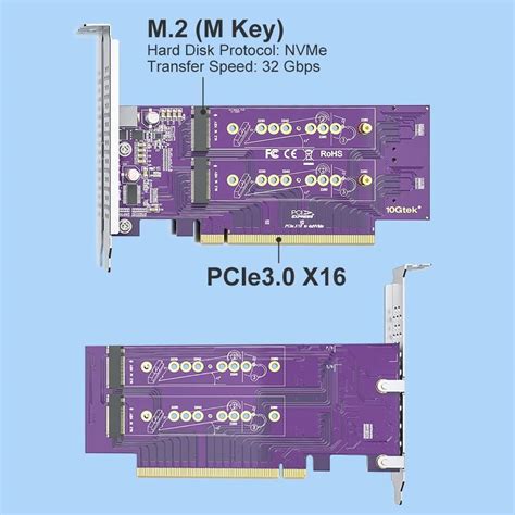 4-Port M.2 NVMe Adapter M-Key PCIe X16 Gen3. Requires Motherboard BIOS Support for Bifurcation ...