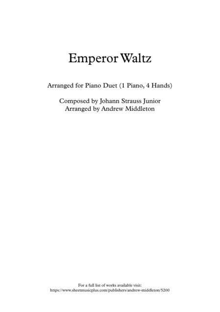 Emperor Waltz arranged for Piano Duet (arr. Andrew Middleton) Sheet ...