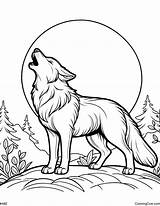 Wolf Howling At The Moon Coloring Page sketch template
