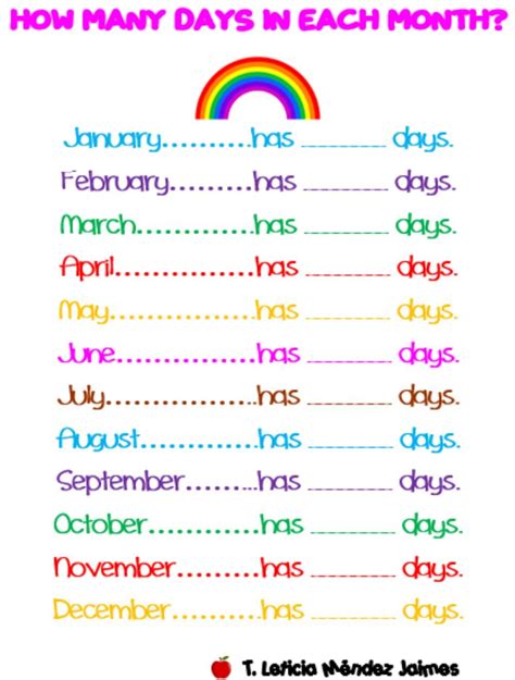 How many days in each month? worksheet | Learning worksheets, Days in ...