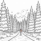 Hiking Scene Coloring Page With Mountain View Stock Illustration  sketch template