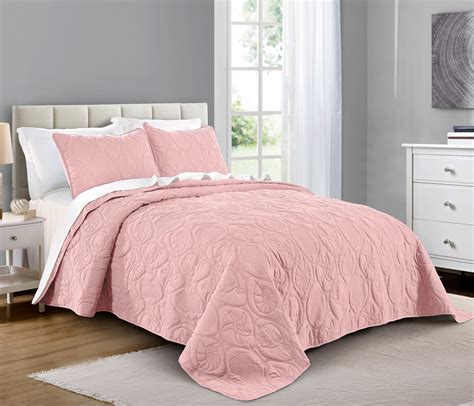 Quilt Set Full/Queen Size Pink - Oversized Bedspread - Soft Microfiber Lightweight Coverlet for ...