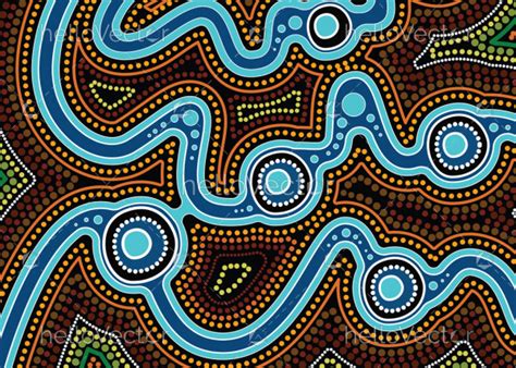 River, Aboriginal art vector painting with river, Landscape Illustration of aboriginal river ...