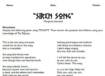 The Odyssey - "Siren Song" SAQ by cek | Teachers Pay Teachers