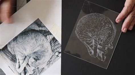 Dry Point Etching on Plexiglass - Sleeping Cat - YouTube