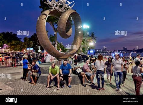 Pattaya Beach Road. Night scene with a crowd of people. Thailand ...