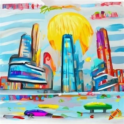 Futuristic city painted by a child on Craiyon