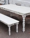 White Farmhouse Dining Table & Bench with Distressed Legs | Hazel Oak Farms