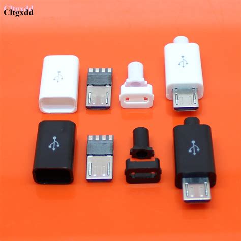 Cltgxdd 4pcs=1set Micro Usb 4 Pin Male Connector Plug Black/white Welding Data Otg Line ...