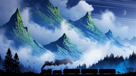 Mountain and Train Art 4K wallpaper | Backgrounds desktop, Cool ...