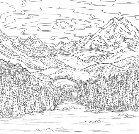 Amazing Mountain Landscape coloring page - Download, Print or Color ...