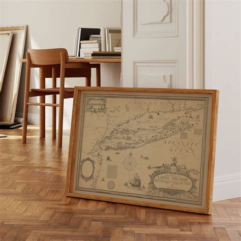 Historical Map of Long Island Vintage Long Island Print Canvas Wall Art Old Map Wall Print ...